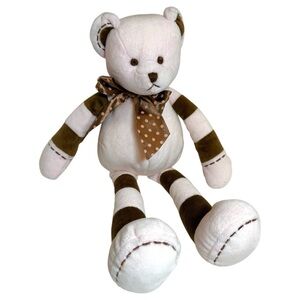 Teddy Bear - Pink & Brown Striped with Polka Dot Bow - 16”